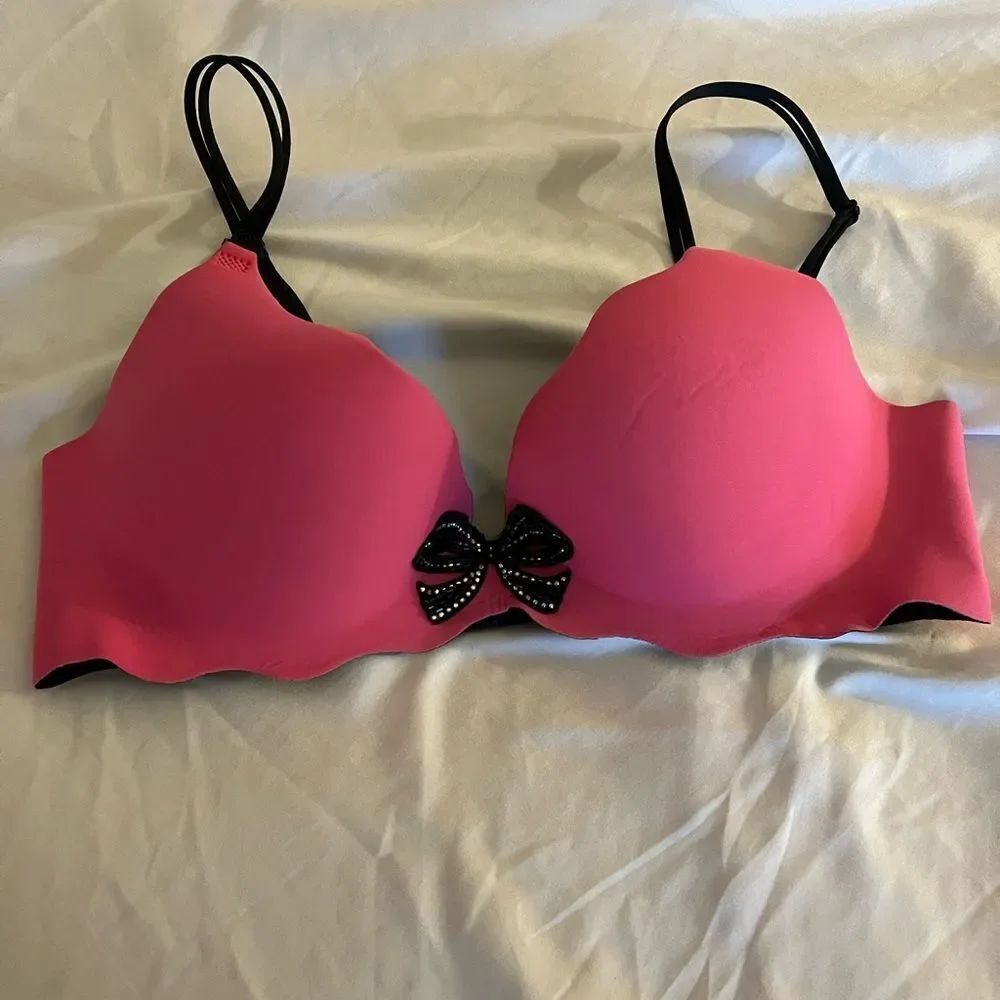 Victoria’s Secret Very Sexy Push Up Hot Pink Bow Front Bra sz 34C